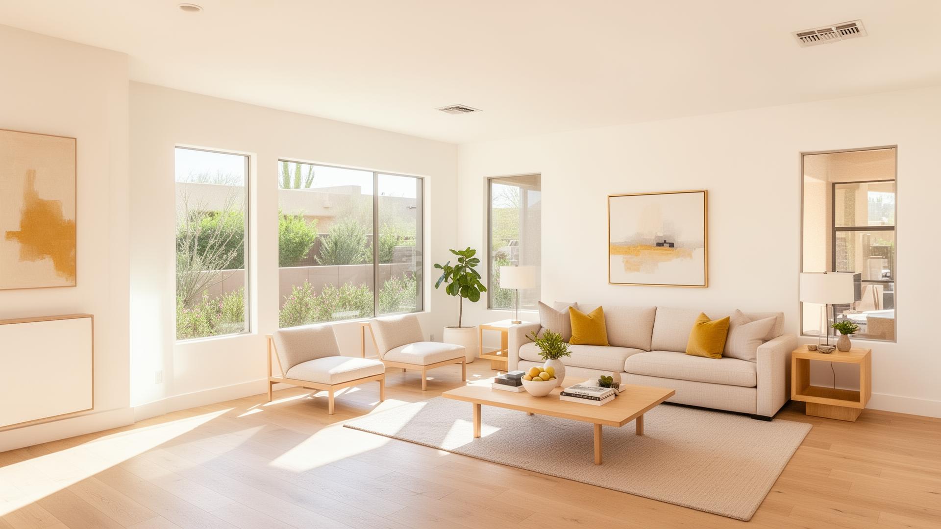 Bright, freshly cleaned modern living room in a Scottsdale home